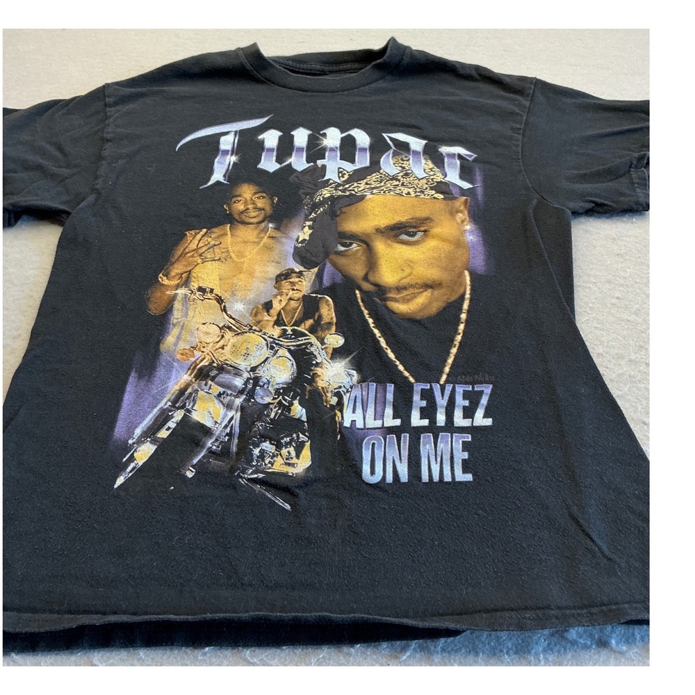 2Pac Tupac All Eyez On Me Graphic T-Shirt Black Size Medium Hip Hop Rap Tee‎